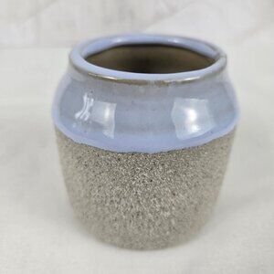 Small Pottery Open Vessel Speckled Gray w/ Light Blue Glaze at the Top Jar Vase